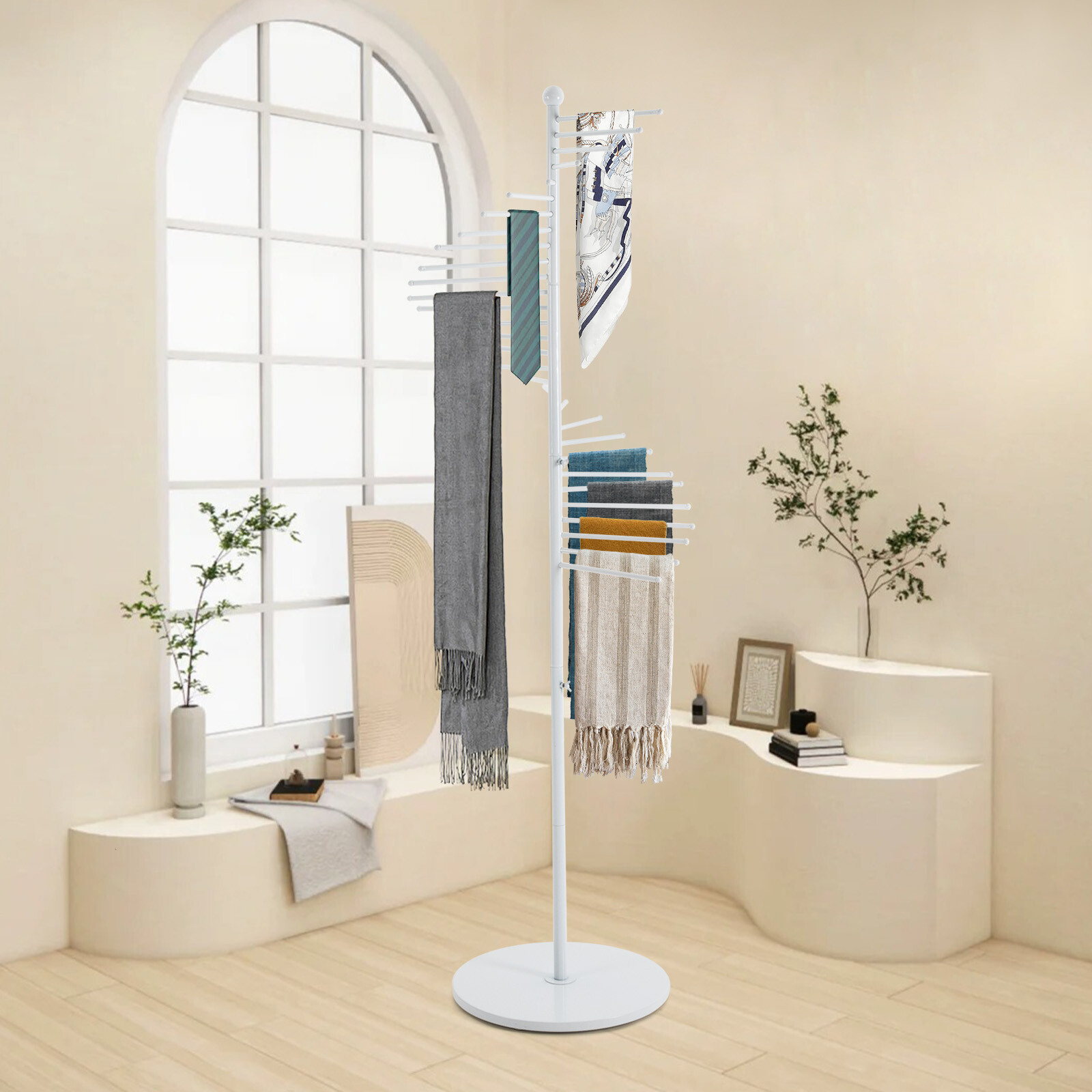 Freestanding Retail Racks White Scarf Display Rack For Scarves Clothes Towls