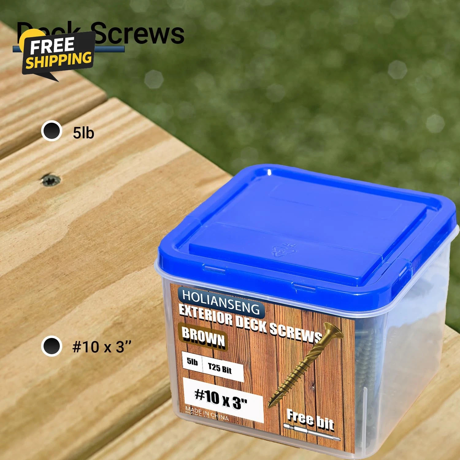 Deck Screws 3 Inch, #10 X 3, 5Lb, Rust Resistant, Brown Epoxy Coated