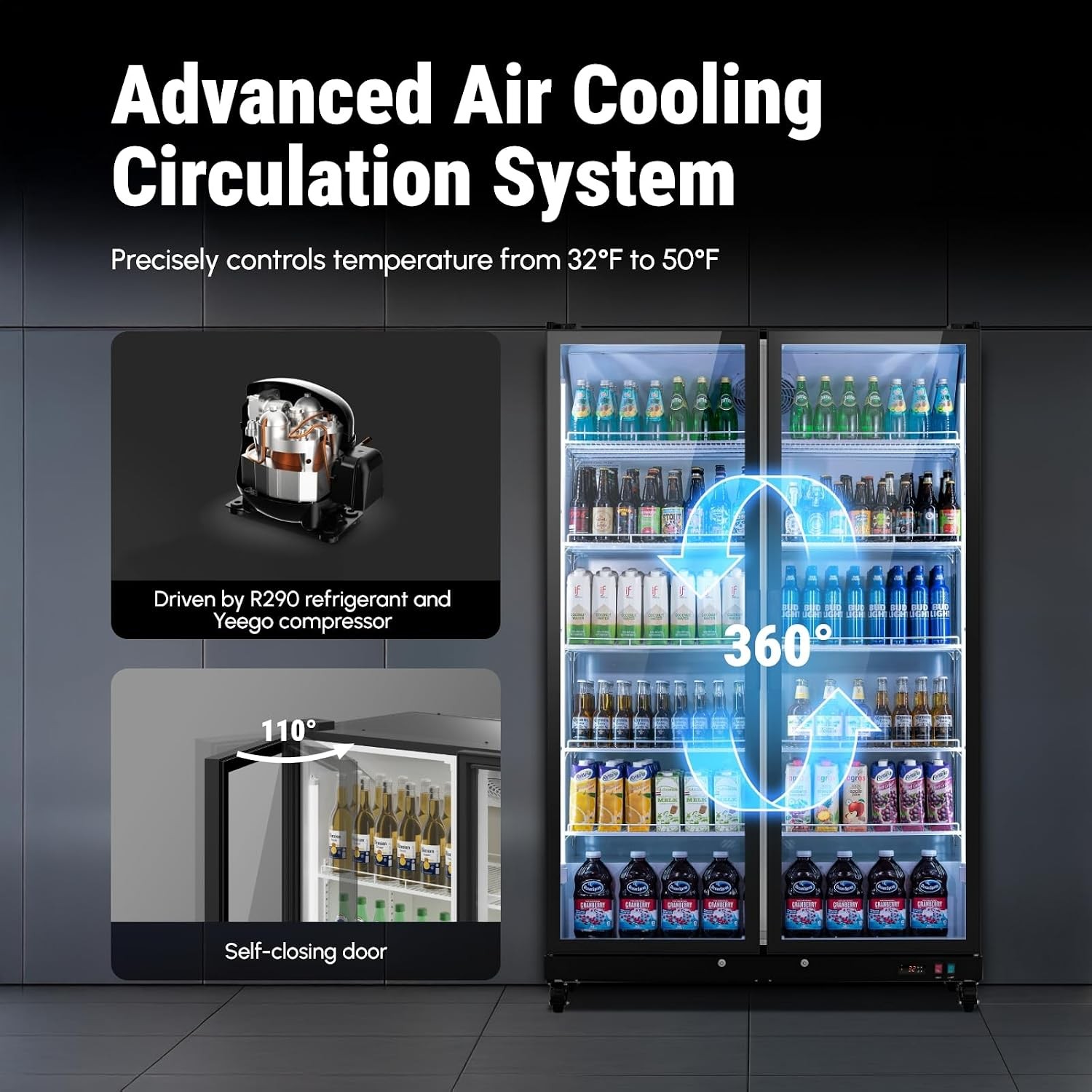 Yeego 37.8 Cu.ft Commercial Beverage Refrigerator Display Merchandiser Fridge