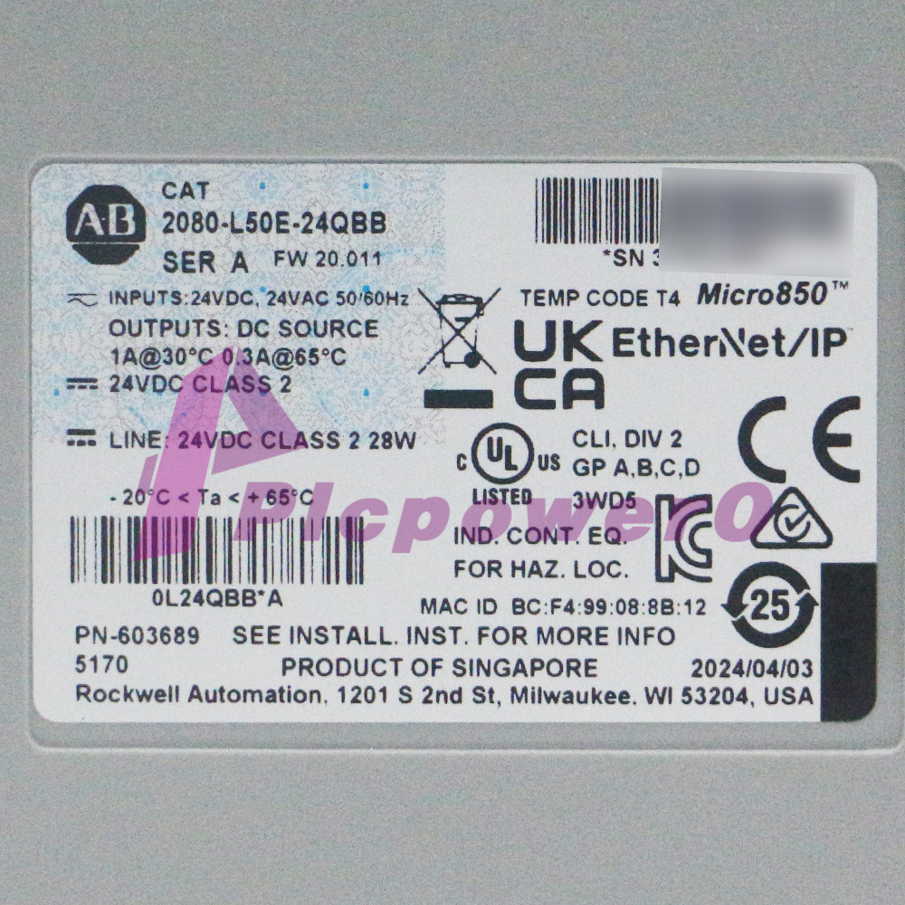 New Allen Bradley 2080-L50E-24QBB Micro850 24 I/O EtherNet/IP Controller