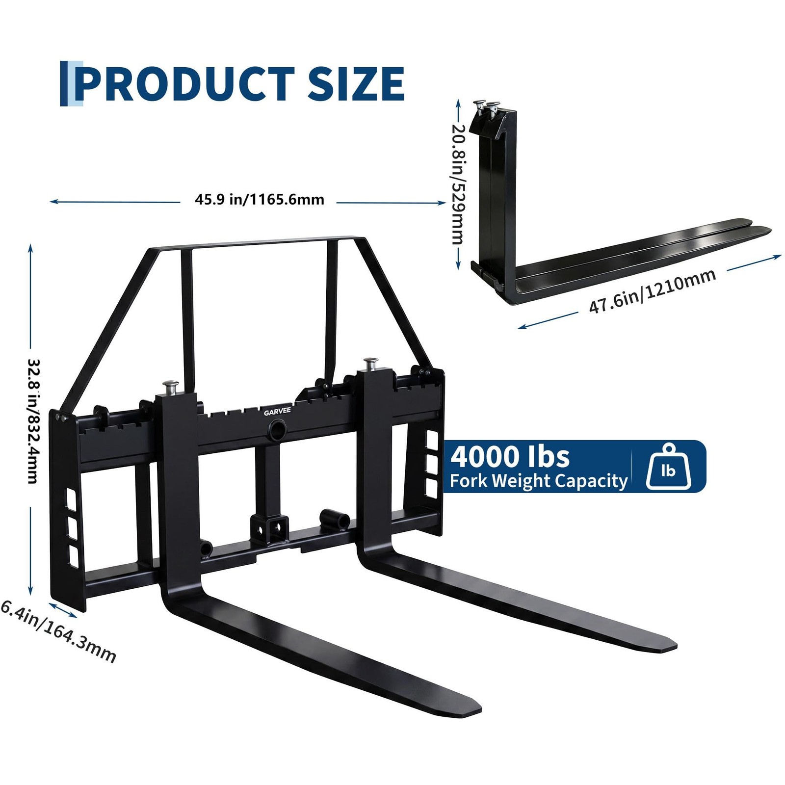 4000Lbs Attachments Mini Skid Steer Pallet Fork Frame, 48″ Pallet Fork Blades