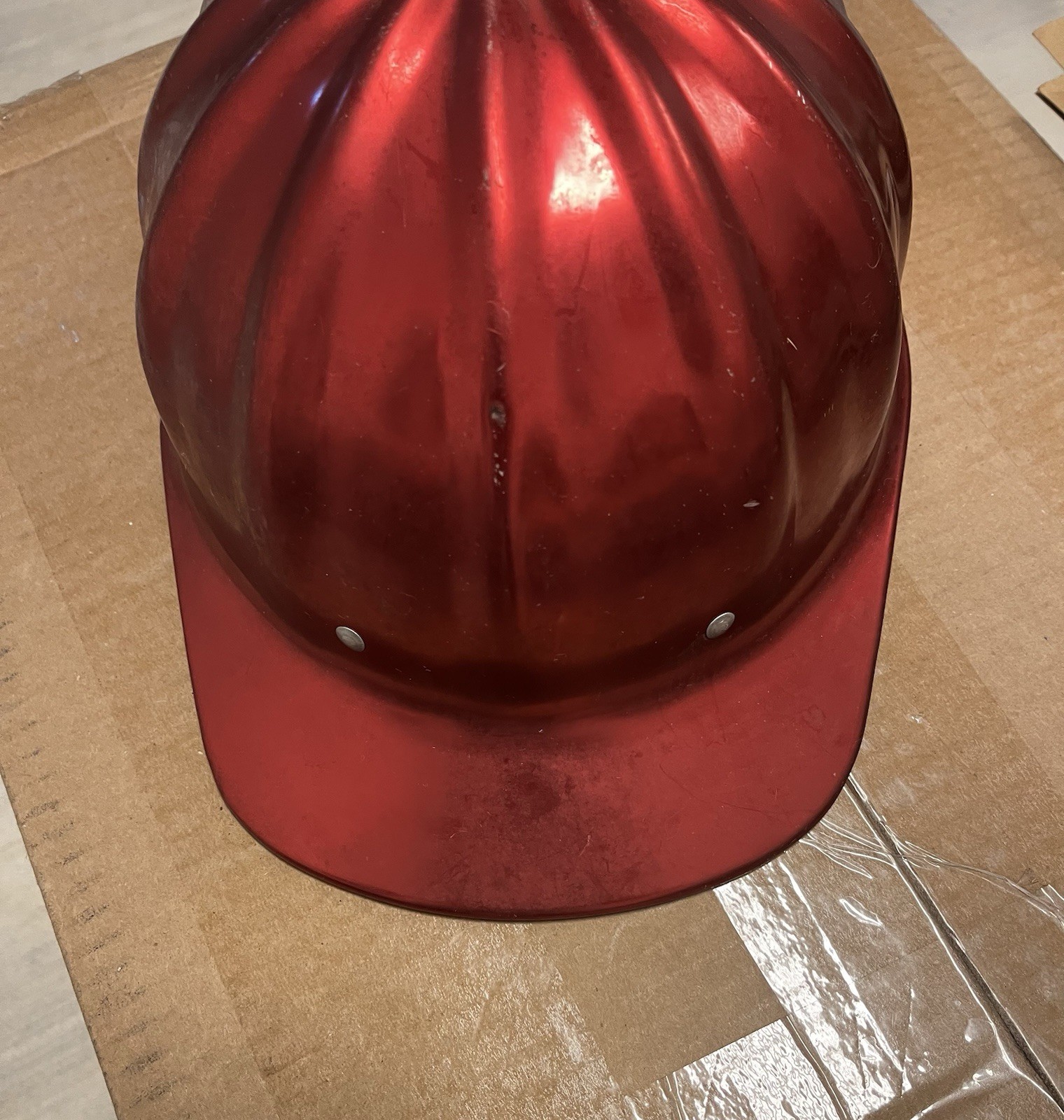 Vintage Fibre-Metal SuperLite Aluminum Hard Hat 1960-70’s Safety Cap CRIMSON