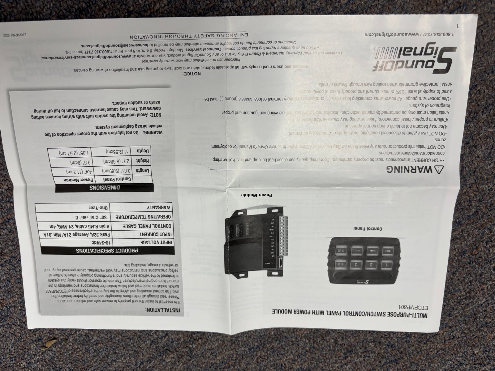 SoundOff Signal 800 Series Multi-purpose Control Panel ETCPMP801