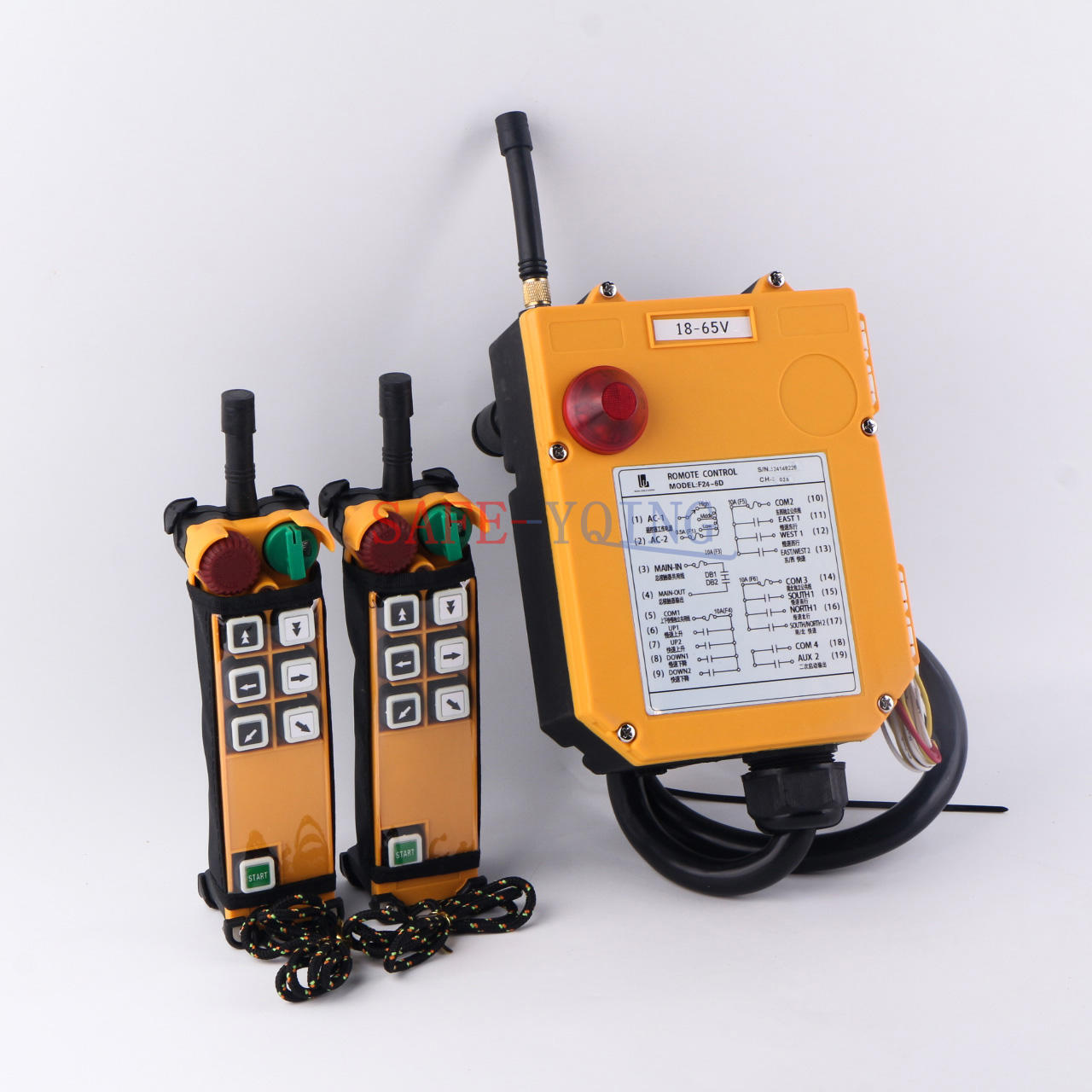 2 Emitter +1 Receiver Hoist Crane Radio Wireless Remote Control F24-6D 18~65V