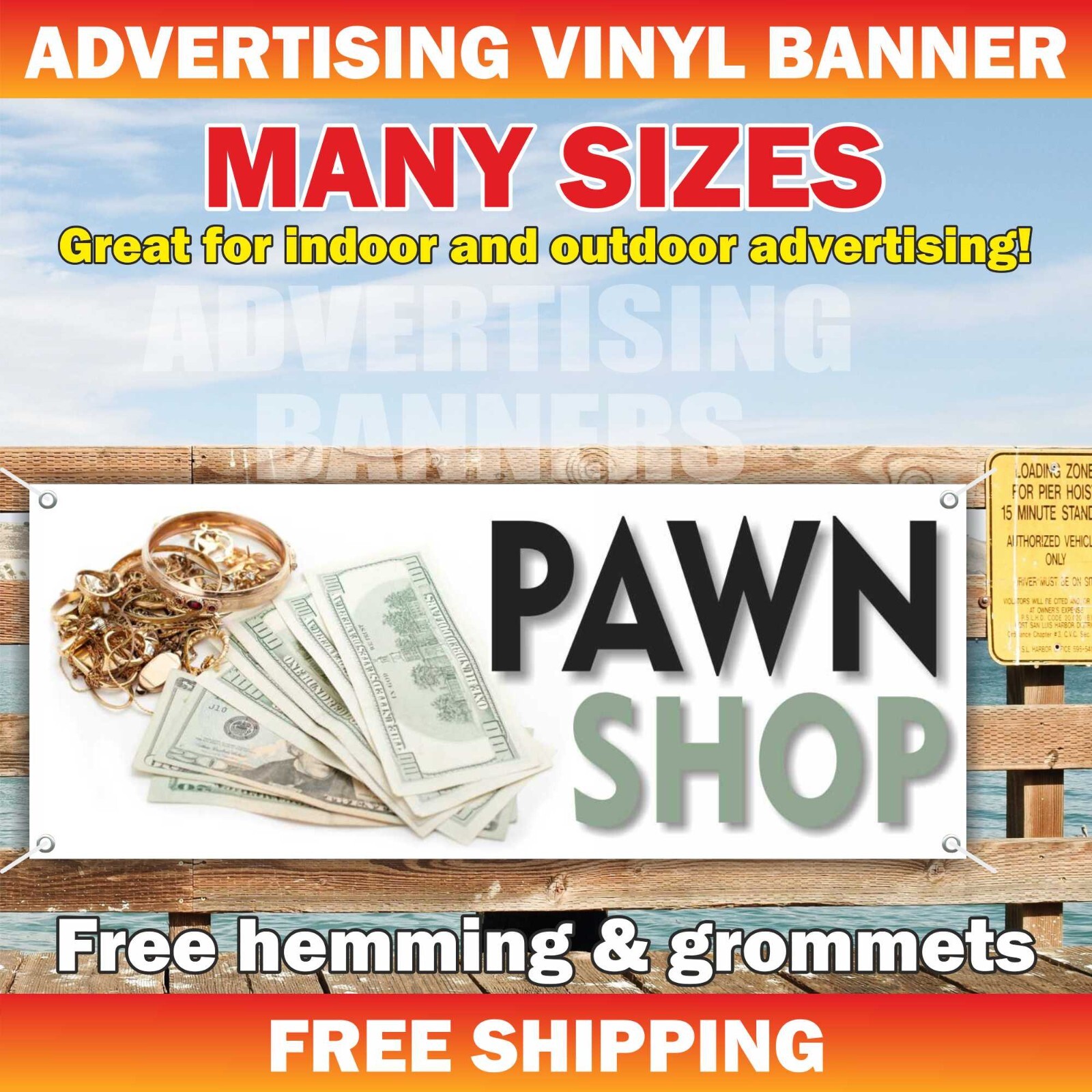 PAWN SHOP Advertising Banner Vinyl Sign gold cash Jewelry Silver coin finance