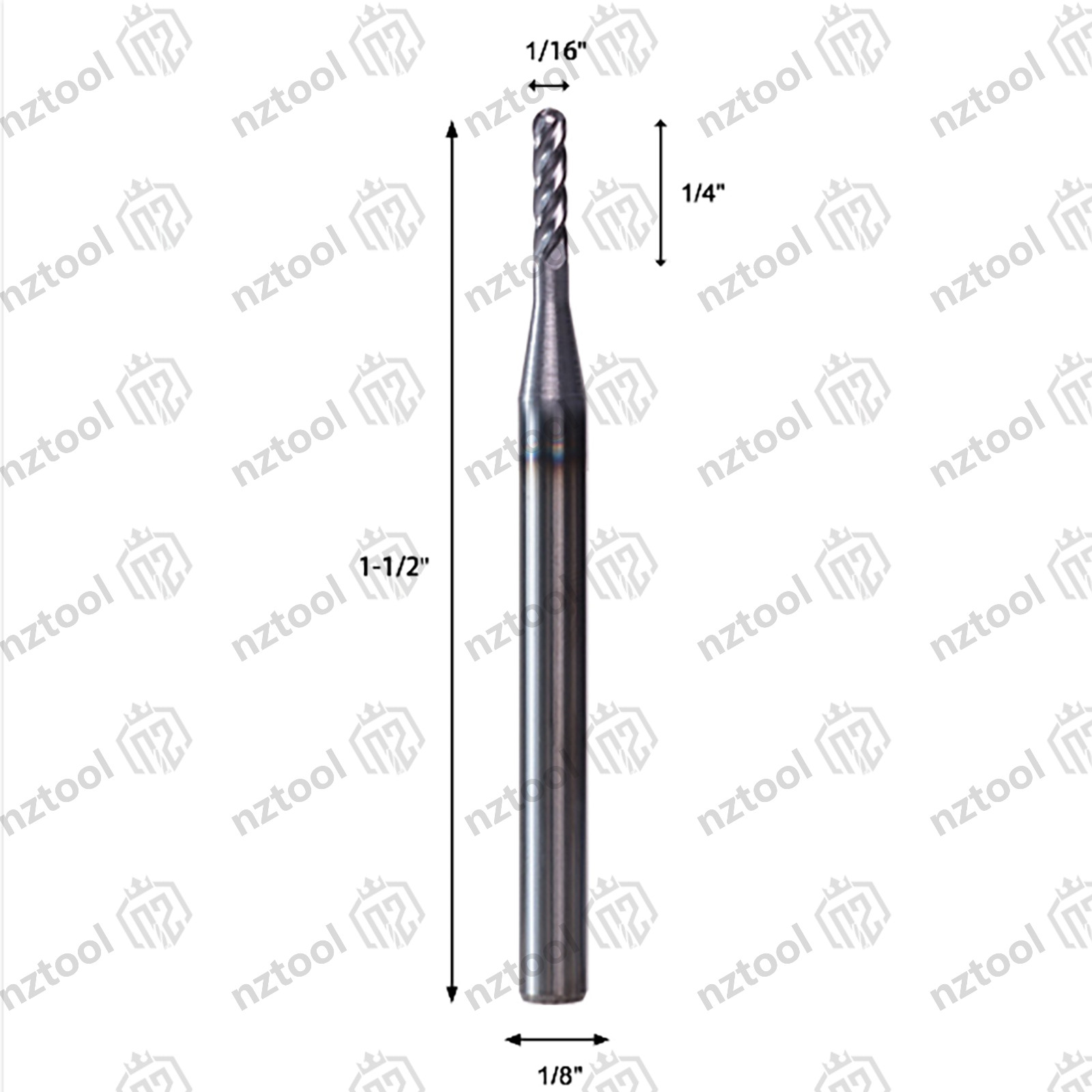 10 PCS 1/16″ 4 Flute 1-1/2″ Overall Ball Nose Carbide End Mill AlTiN Coated