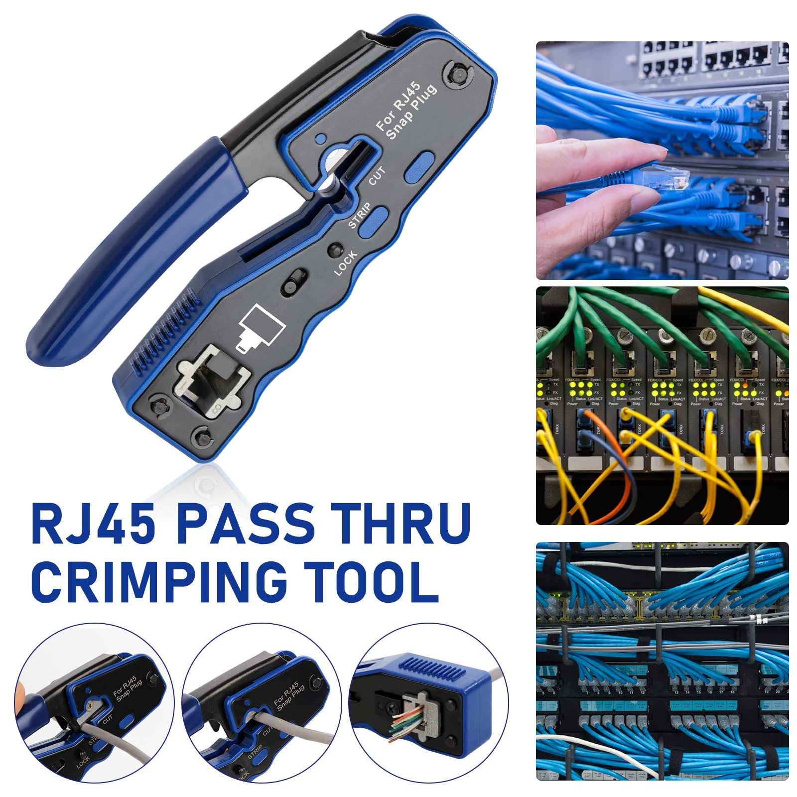 RJ45 Crimp Tool Kit Pass Thru Ethernet Crimper for Cat5e Cat6 Cat6a 8P8C Modu…