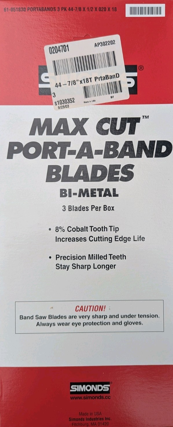 44-7/8″ X 1/2″ X 020 X 18 Porta-Band Saw Blades 3 Pack Simonds