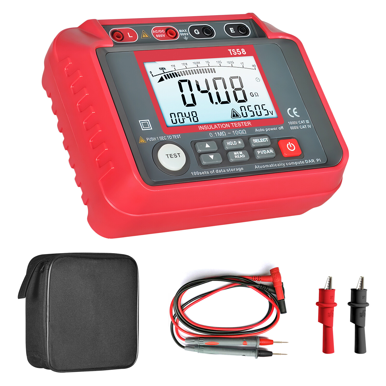 Digital Insulation Resistance Tester 20GΩ MegOhmMeter 50V-1000V Insulation Meter