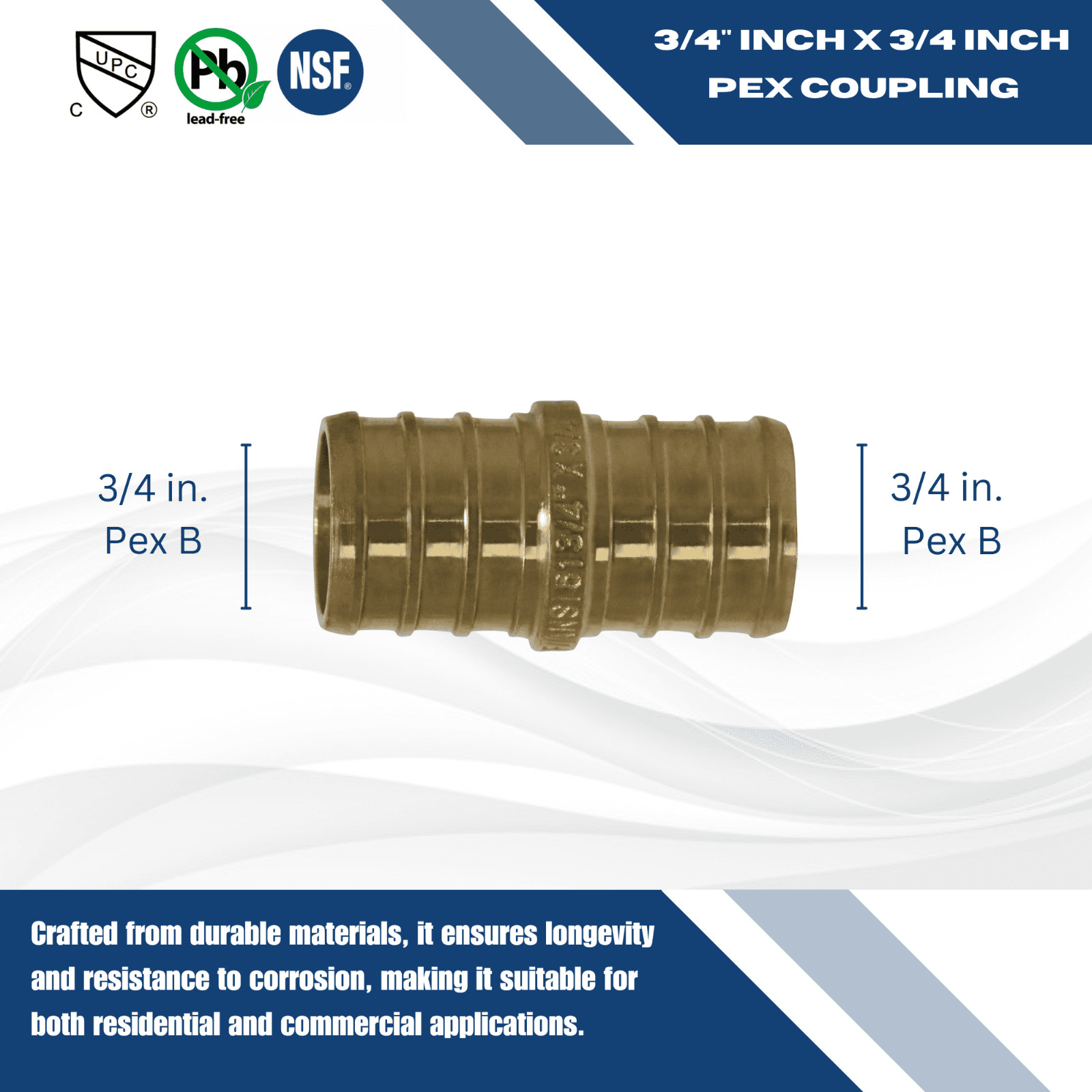 2 PIECES 3/4″ PEX COUPLINGS – BRASS CRIMP FITTINGS (LEAD-FREE)