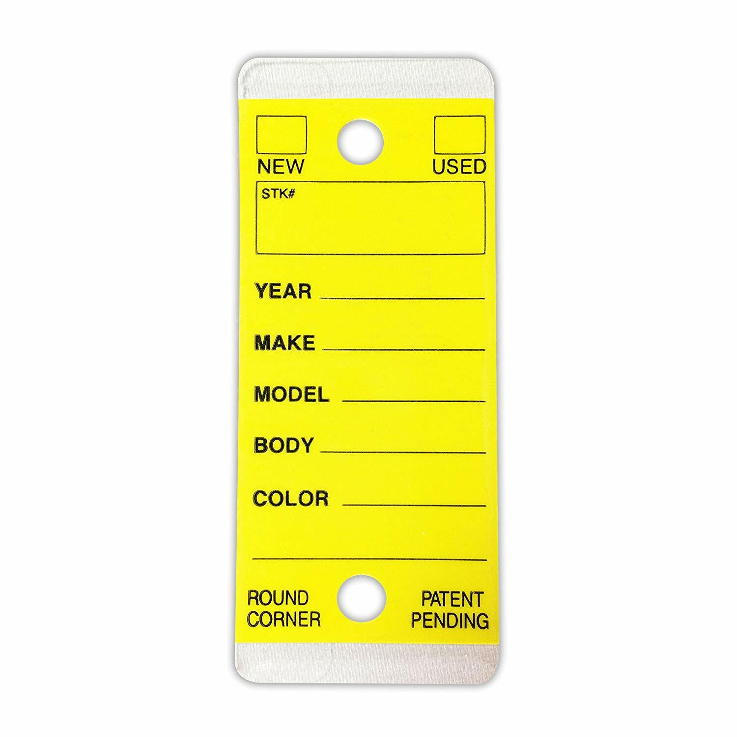 CarBowz Round Corner Dealer Key Tags Self Laminating Yellow