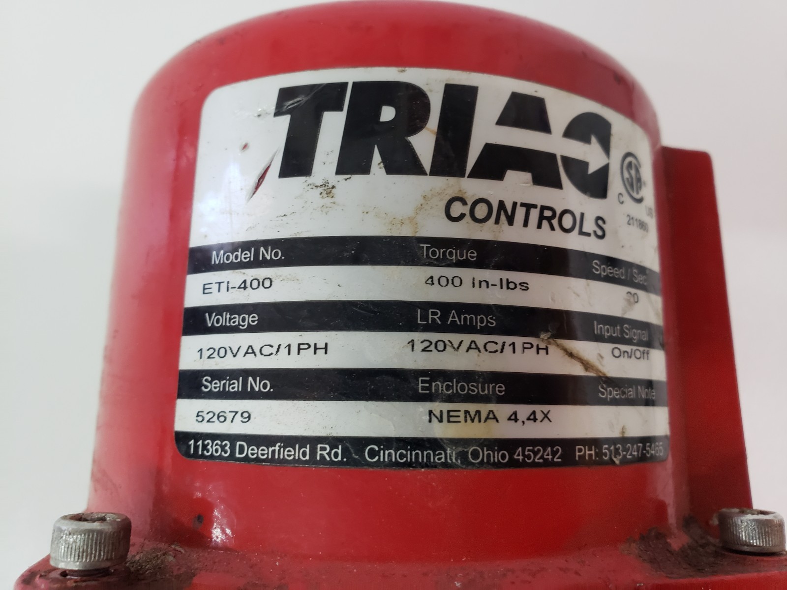 Triac Controls ETI-400 Valve Actuator Positioner 400 in-lbs 120vac