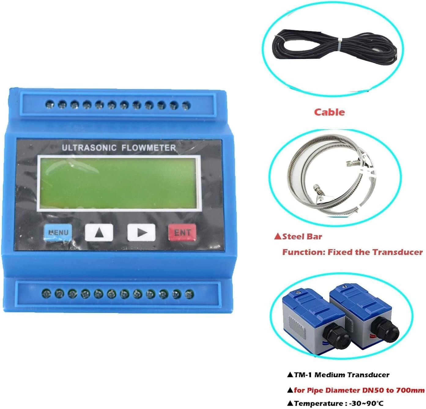 Ultrasonic Flow Meter TUF-2000M w/ Ultrasonic Transducer TM-1