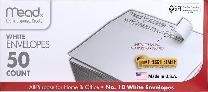 White Clasp Envelopes #10 4.125×9.5 Inches 50 Pack Self-Seal for Letters