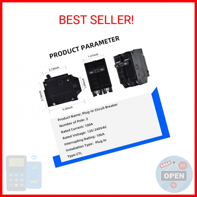 100 Amp Breaker, CNAODUN 2 Pole Circuit Breaker 120/240VAC 10KA Plug-in Mount