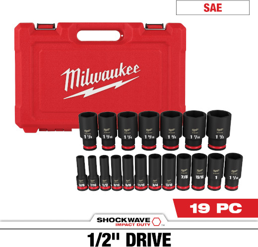 Milwaukee 49-66-7012 19PC SHOCKWAVE Impact Duty 1/2″ Drive SAE Socket Set