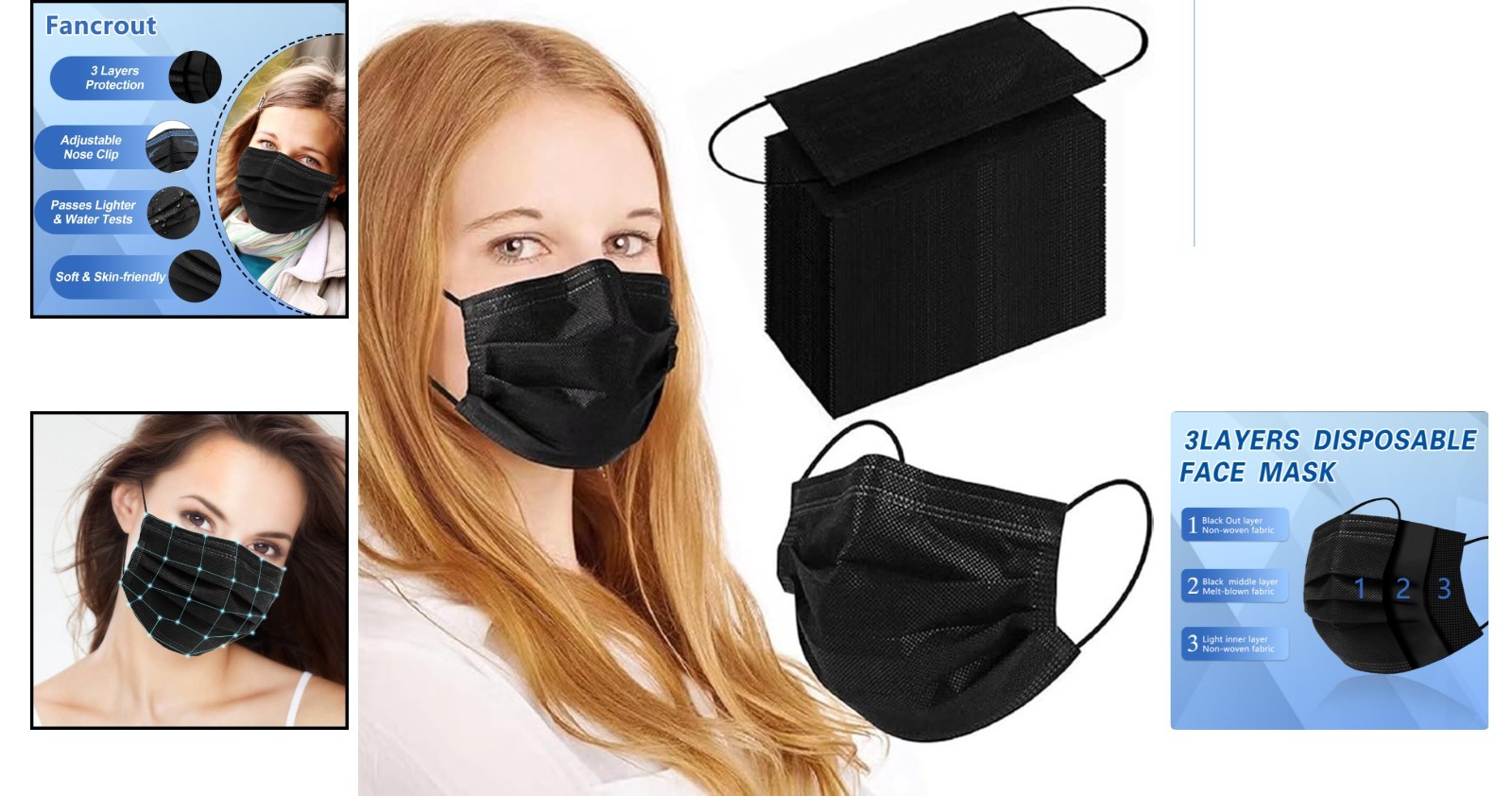 Versatile 3-Ply Black Face Masks – 100Pcs for Daily Use & All Occasions