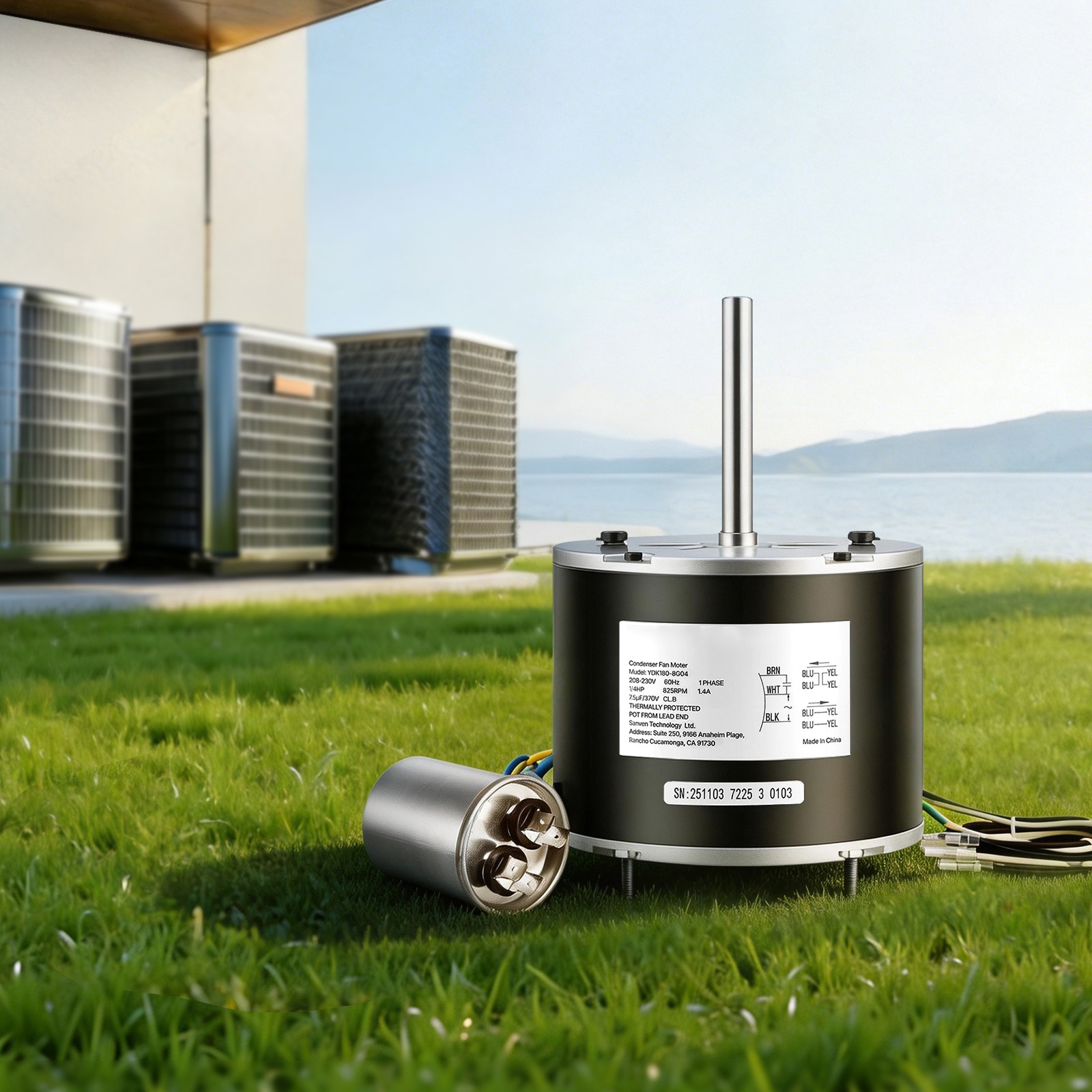 Uimoso Condenser Fan Motor with Capacitor 1/4HP 825RPM 208-230V Dual Rotation
