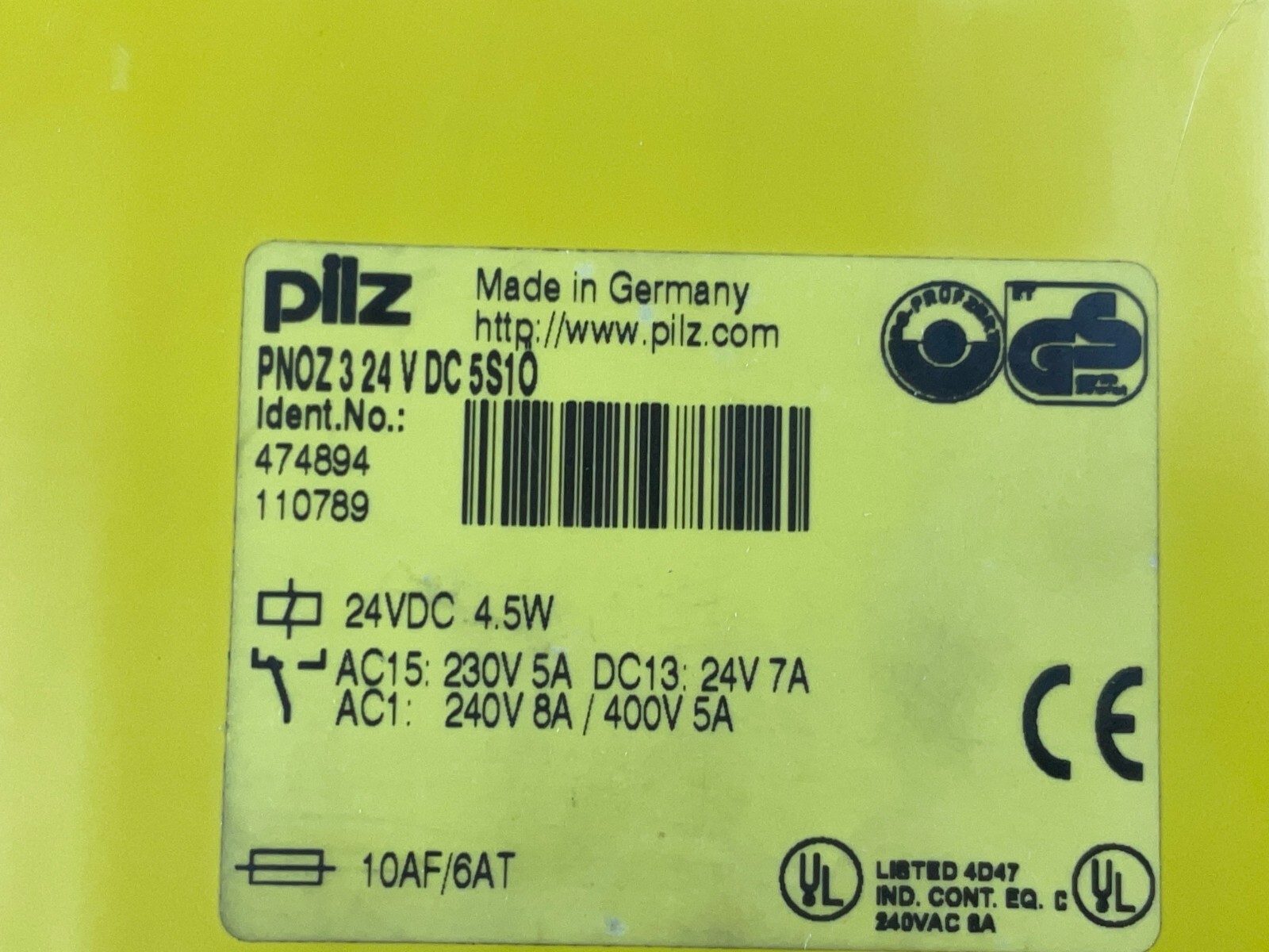 PILZ PNOZ 3 5S10 Safety Relay, 474894