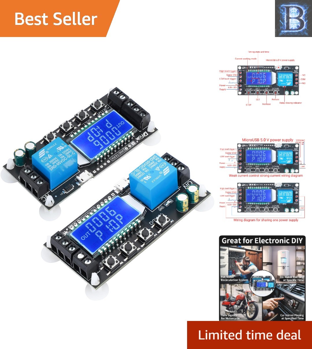 Versatile Time Delay Relay Module 2pcs – 9999 Minute Delay Switch Board
