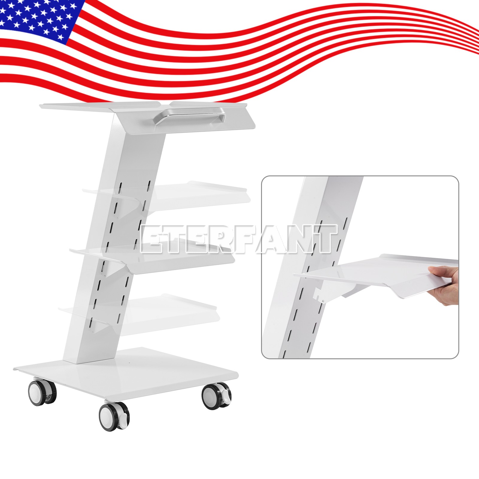 Dental 4 Drawers Mobile Acrylic Cabinet Wooden Cart/Trolley Cart with Socket US