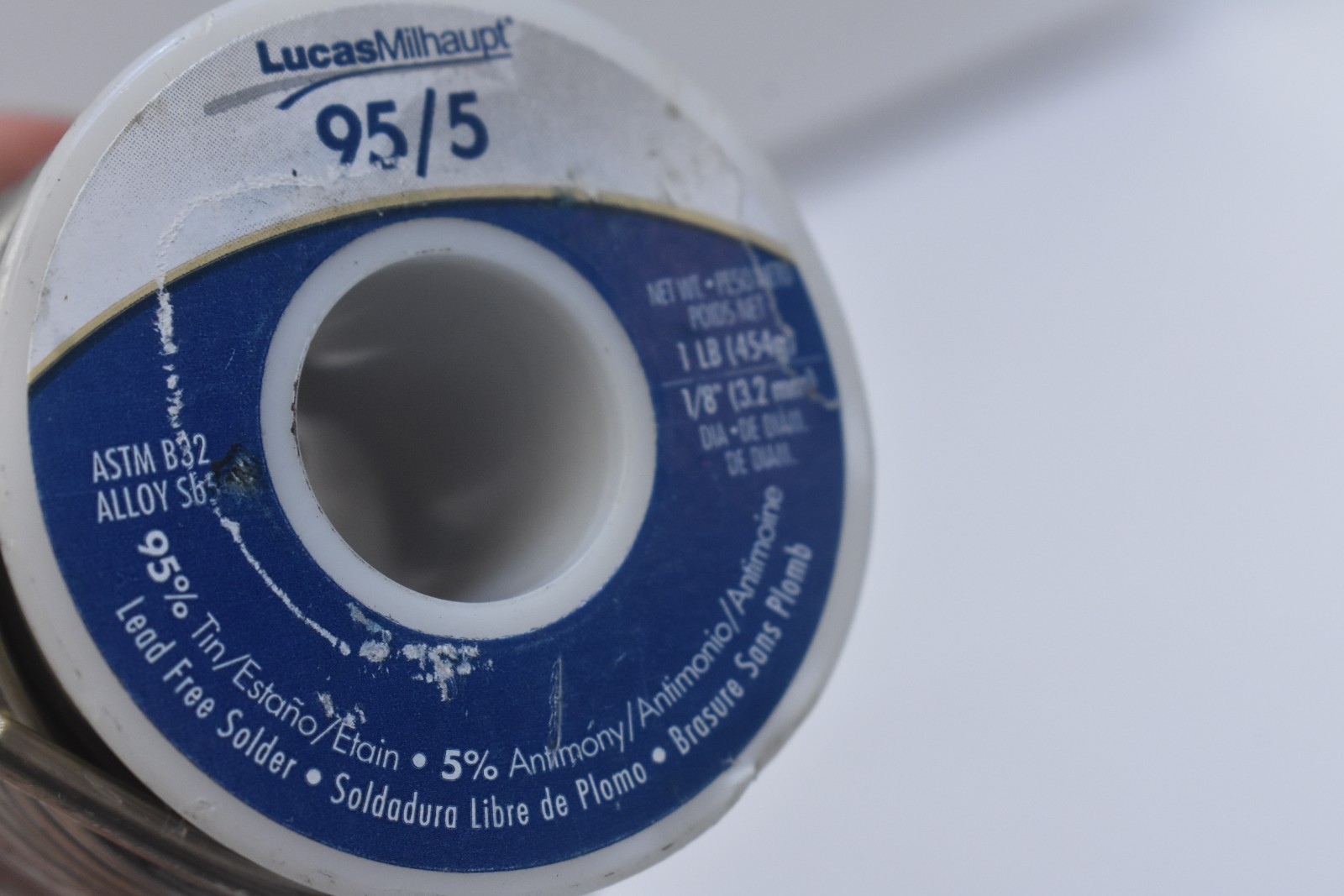 Lucas Milhaupt 95/5 1lb Wolverine Solder 1/8″ x 1lb Spool Tin Antimony Spool