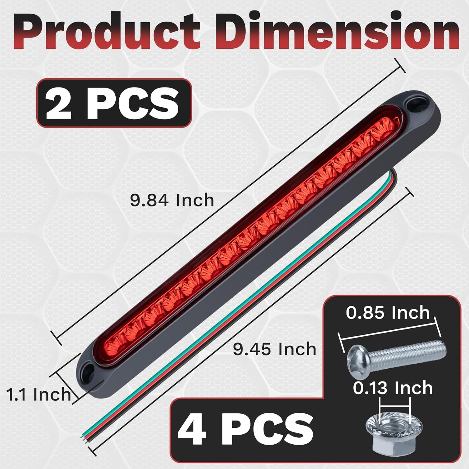 2 PCS Led Trailer Tail Light Bar, 10 Inch 15 Red Led Brake Color: Red – 2 PCS