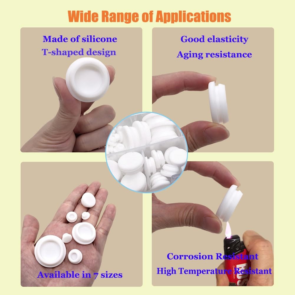 80PCS Silicone Hole Plugs Kit – 7 Sizes (1/4″ 5/16″ 3/8″ 1/2″ 3/16″ White