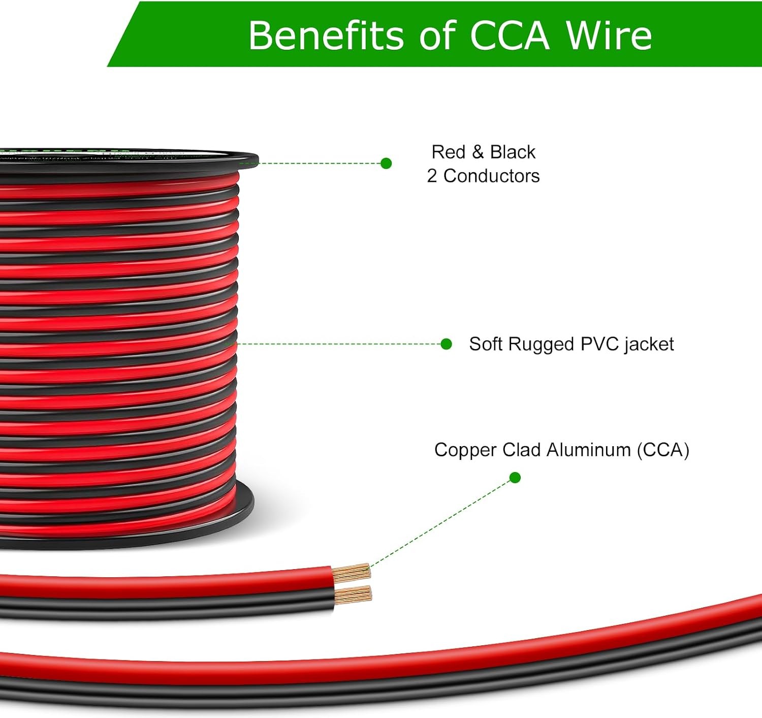 12 Gauge Wire 100FT, 2 Conductors Electrical Wire Red and Black Cable, Low Volta