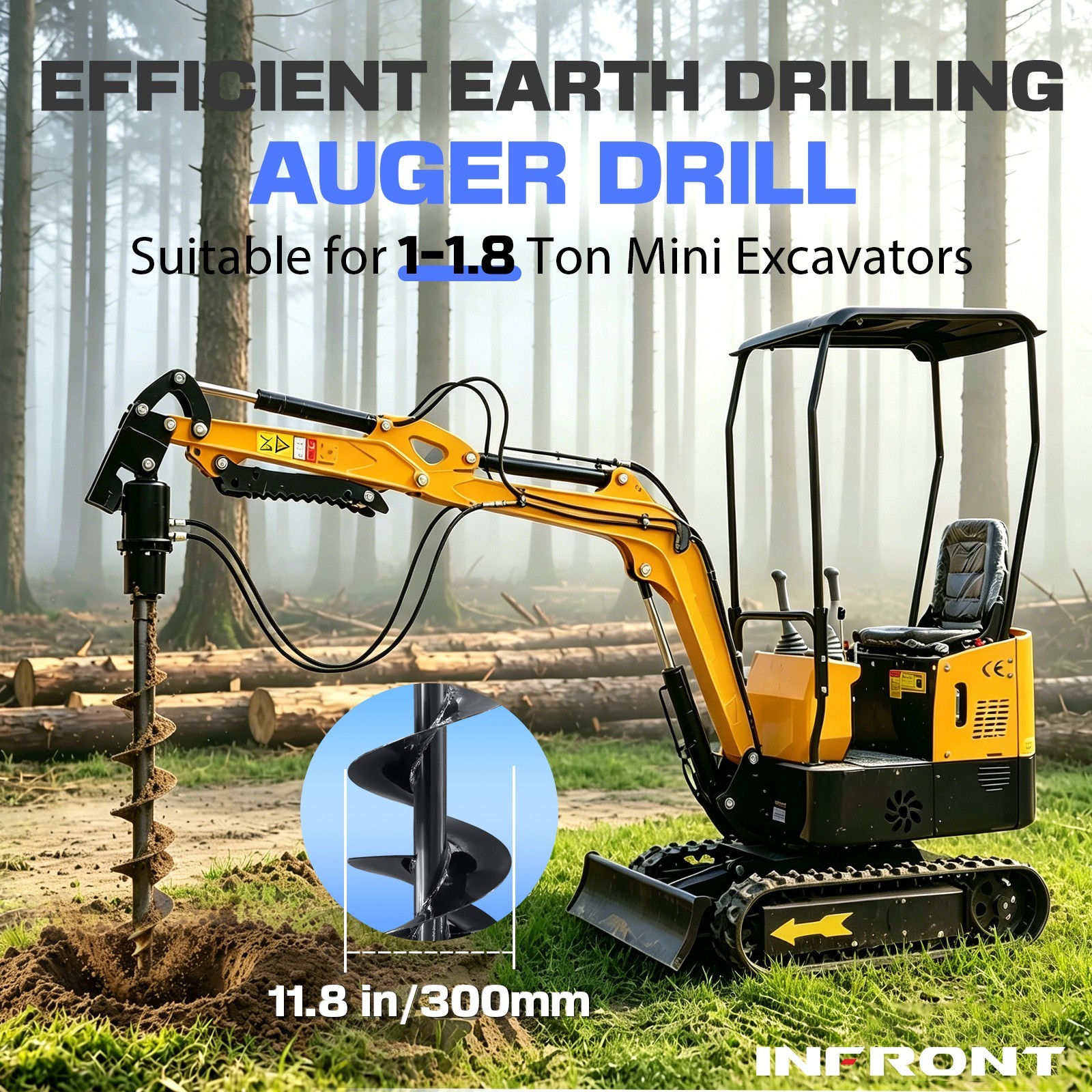 100cm Hydraulic Auger Post Hole Drill Attachment for 1-1.8 Ton Mini Excavator