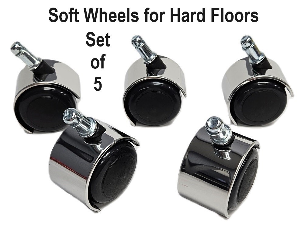 #66C5-Chrome Chair Casters, SOFT WHEELS HARD FLOOR(Set of 5)FAST PRIORITYMAIL 📦