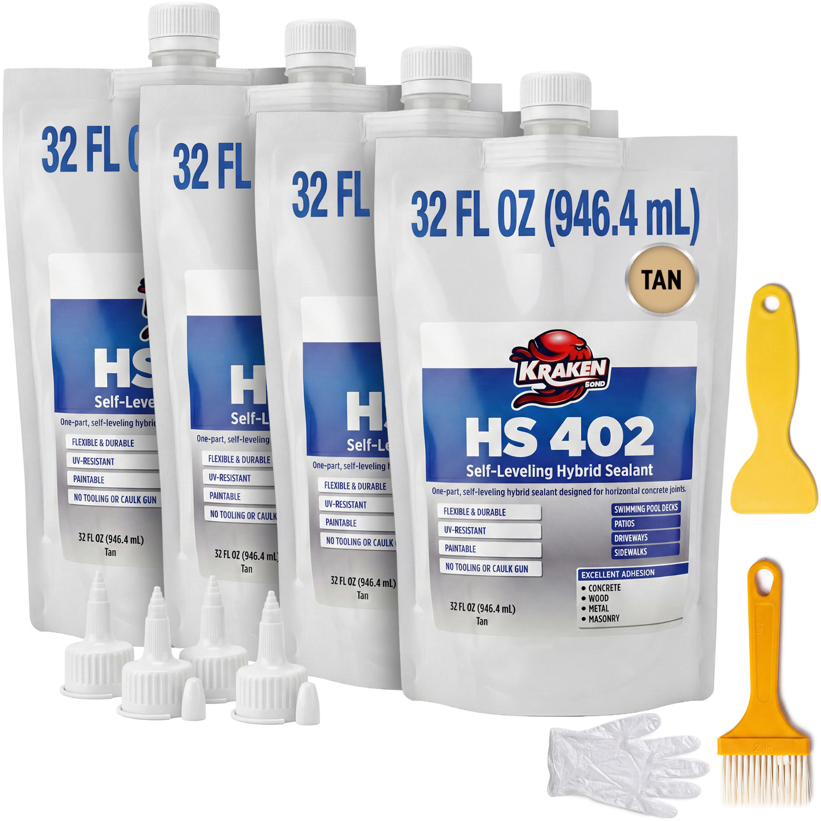 Kraken Bond HS 402 Self-Leveling Hybrid Sealant, 32fl.oz 4 Pack – Tan