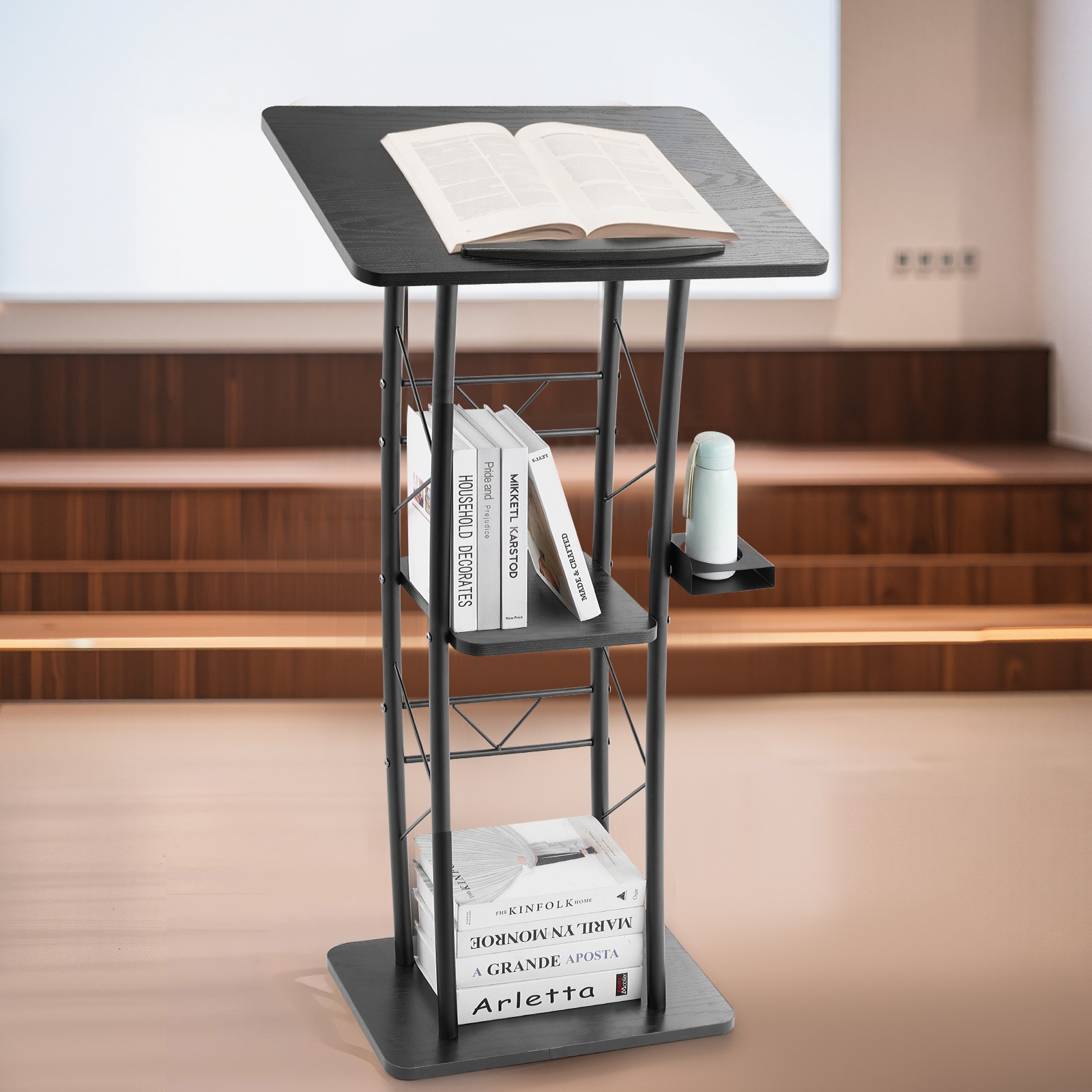 Podium Stand Metal/Acrylic/Wooden Lectern Storage Shelf Classroom Wedding Speech