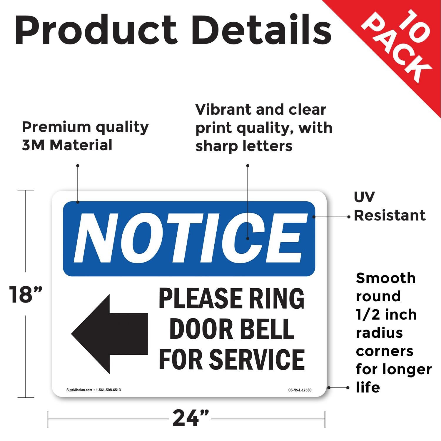 Please Ring Door Bell For Service With Symbol OSHA Notice Vinyl Decal Label 2…