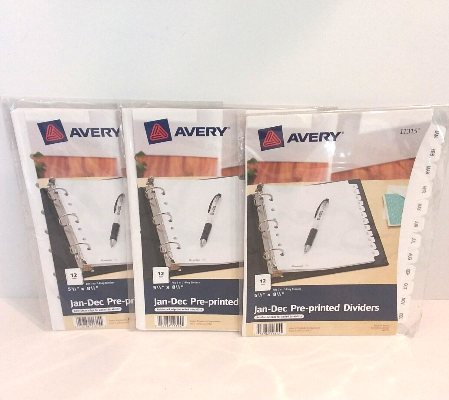 Lot of 3 Avery 11315 12 Month Jan thru Dec Monthly Dividers 5 1/2″ x 8 1/2″ NEW