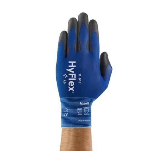 3 Pair Ansell HyFlex 11-618 Polyurethane Coated Precision Glove Size 9