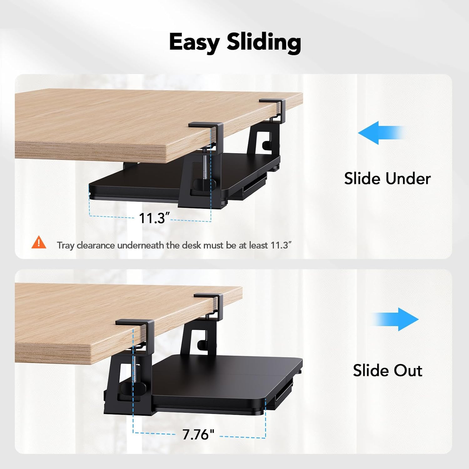 Large under Desk Keyboard Tray with Sturdy C-Clamp Mount, 26 (30.16″ Including C