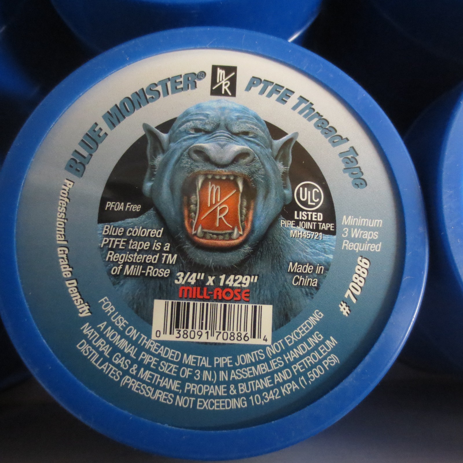Cleanfit Blue Monster 70886 Thread Seal Tape, 3/4″ W x 1429″ L, 0.003 -8 ROLLS