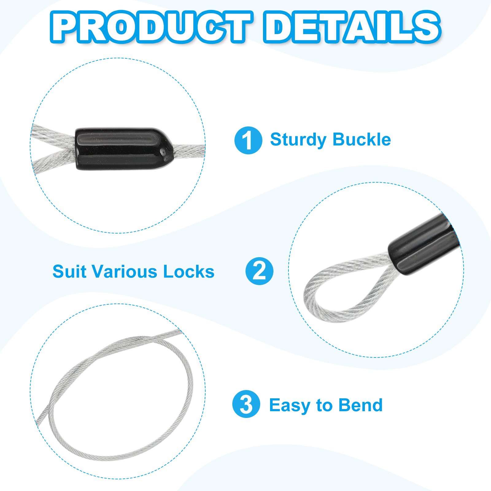 2 Pcs 3/16″ Dia 3 ft (39″) Vinyl Stainless Steel Cable with Loops Clear