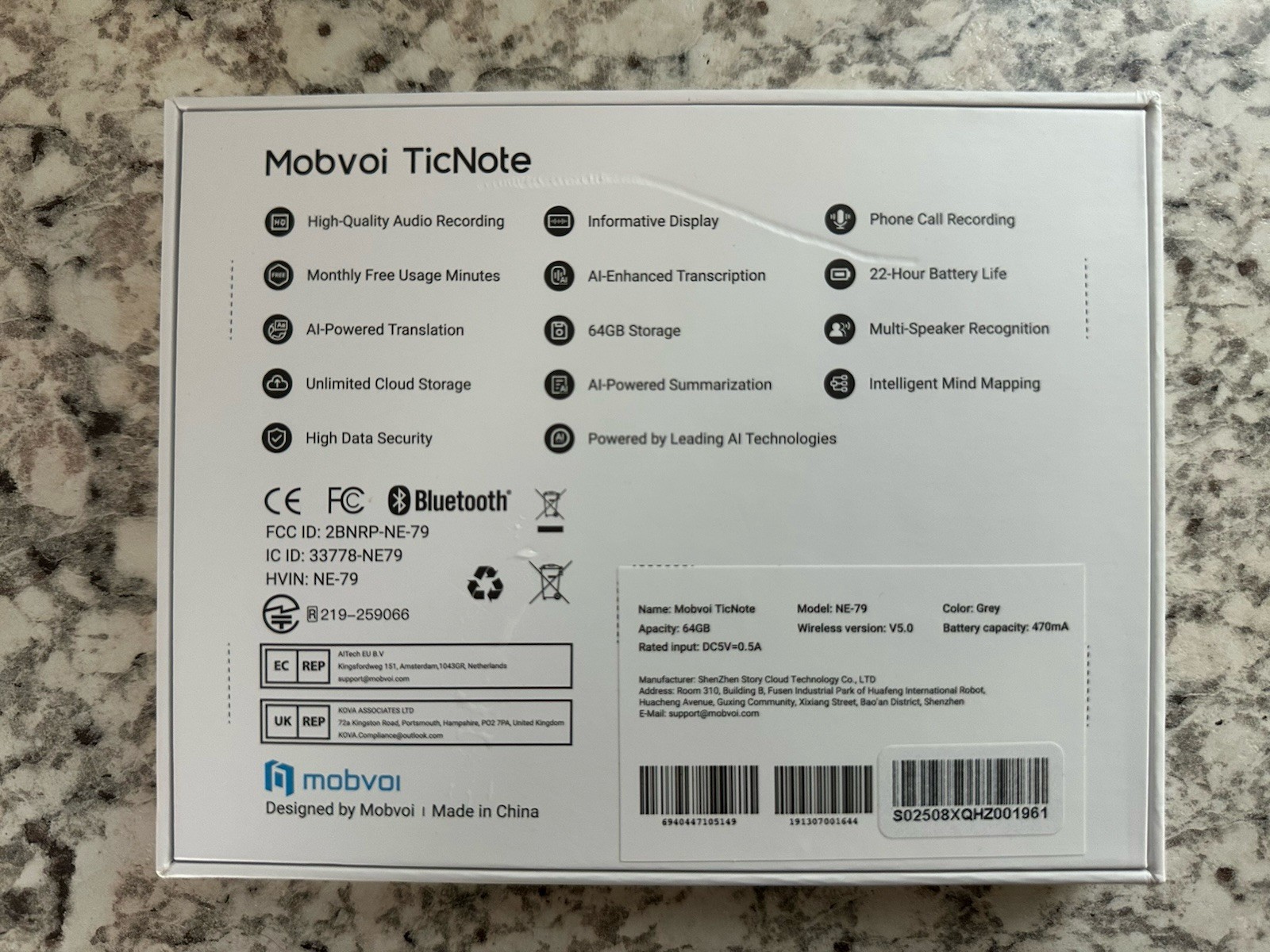 Mobvoi TicNote AI Voice Recorder 64GB – Grey
