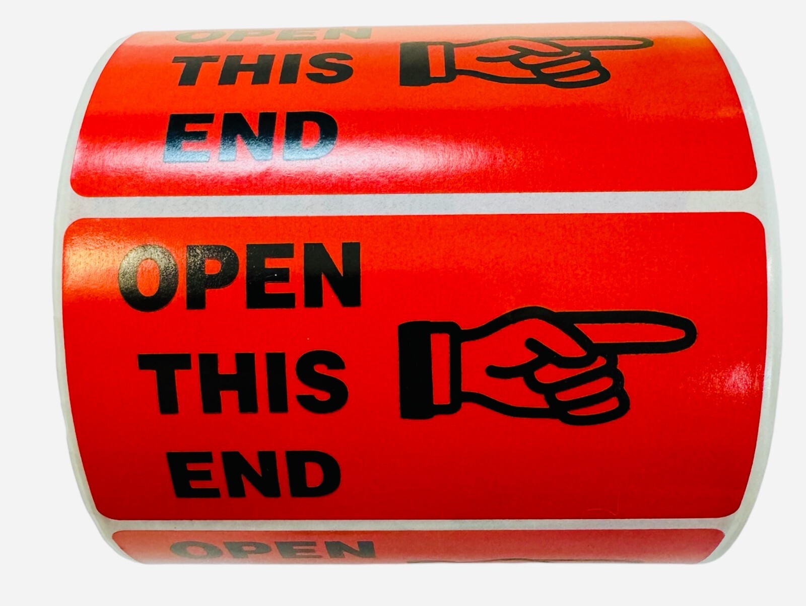 4×2 Open This End Caution Direction Finger Pointing Shipping Labels Stickers 300