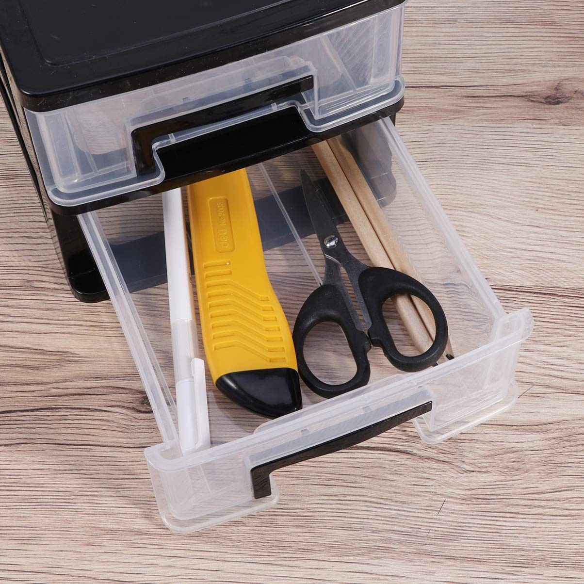 2-Tier Clear Desktop Organizer with Drawers -Stackable Storage Box for Makeup…