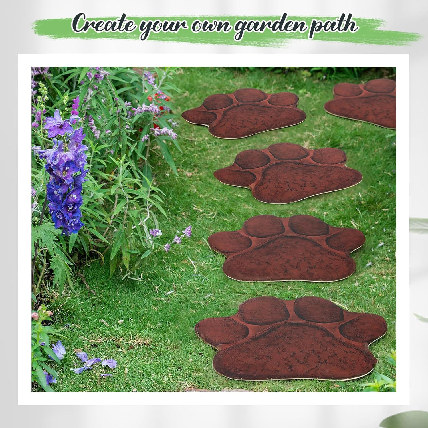 Dog Paw Garden Stepping Stones – Set of 3 Rustic Outdoor Decor 12″ Brown