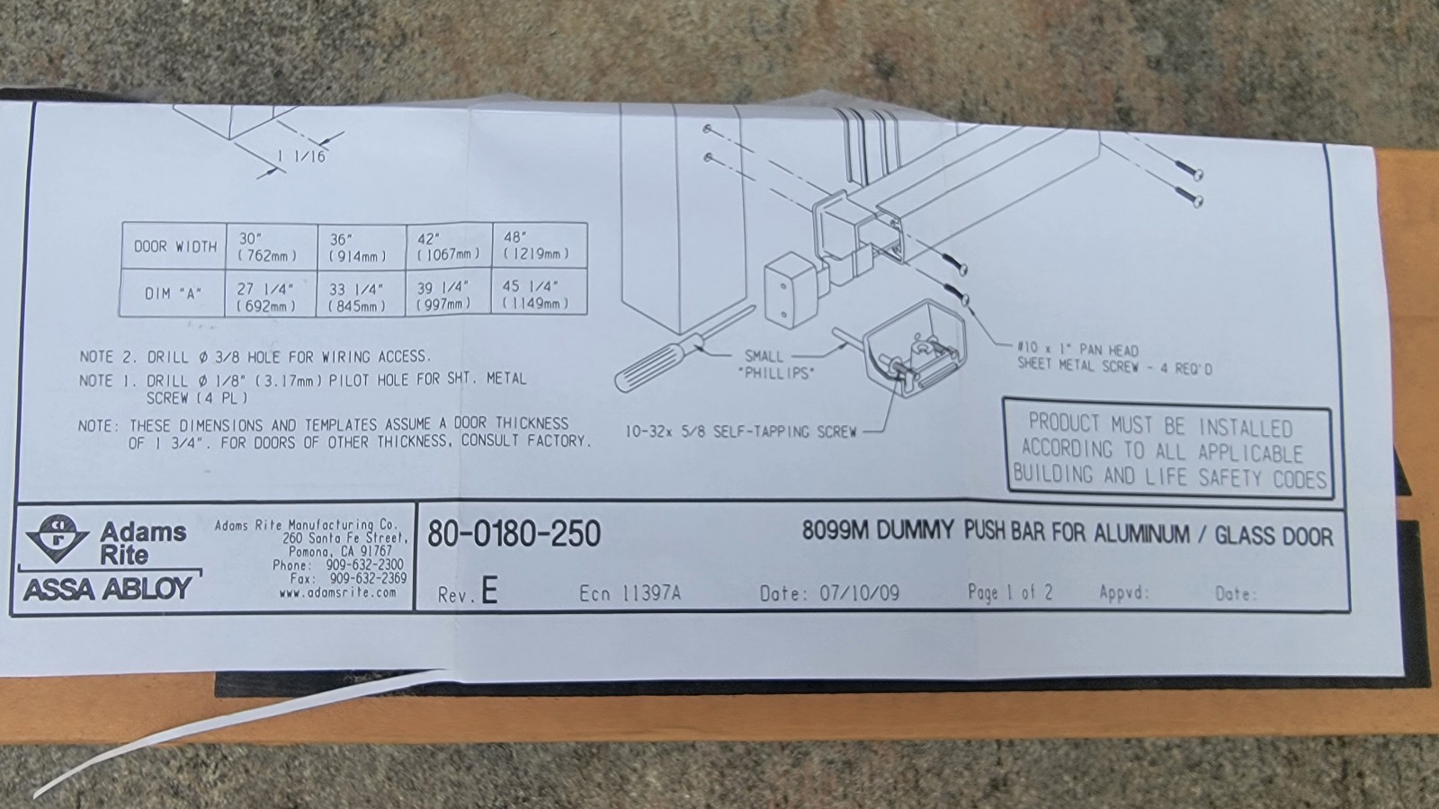 ASSA ABLOY 8099-M1-3142 42 Inch Exit Device Push Bar – FREE SHIPPING