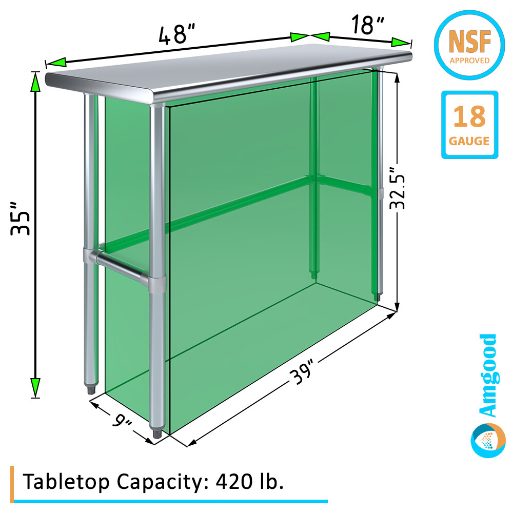 18″ X 48″ Stainless Steel Open Base Table | NSF Prep Metal Work Table
