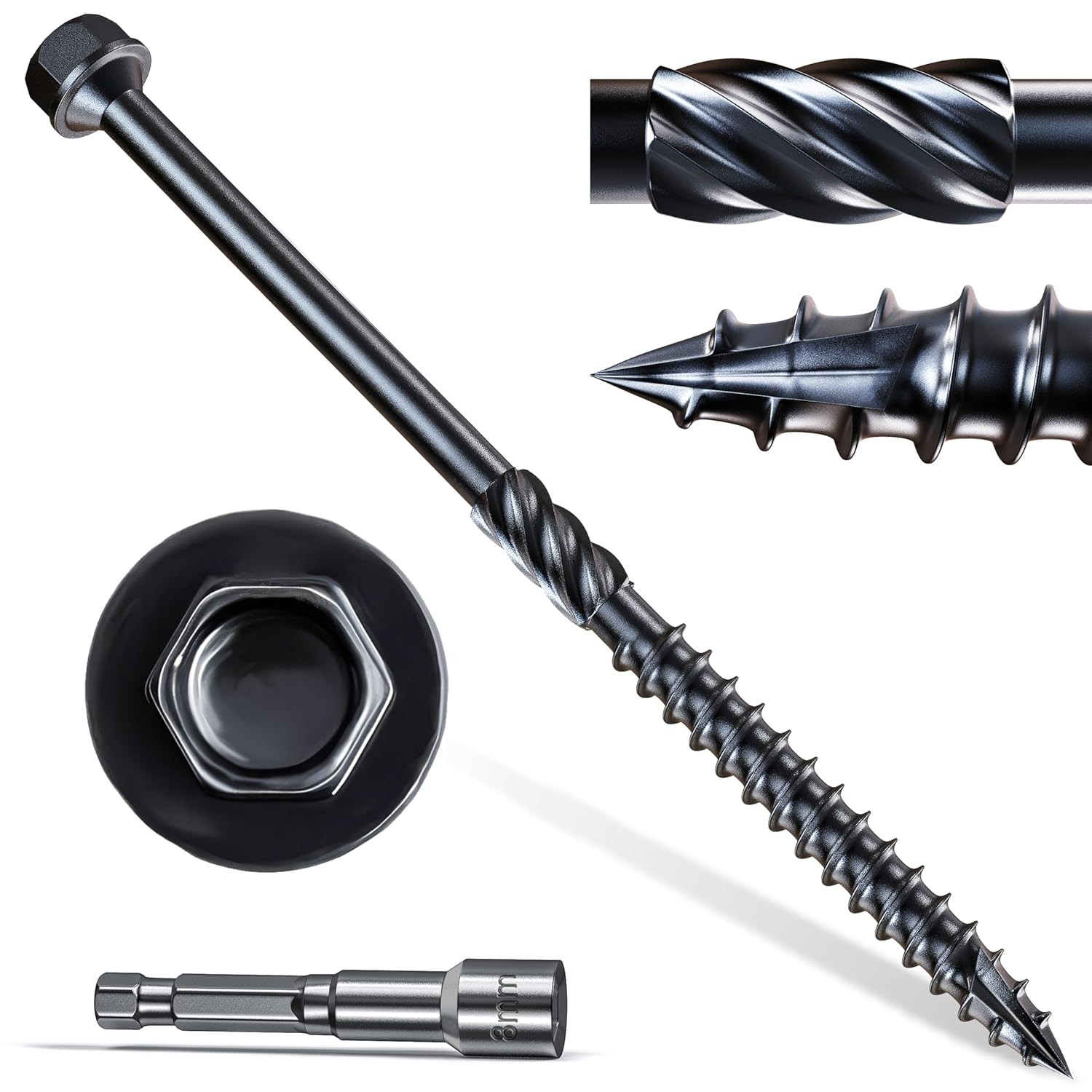 #14 X 4 Wood Structural Screws 50 Pcs, Exterior Hex-Head Lag Screws, Black Heavy