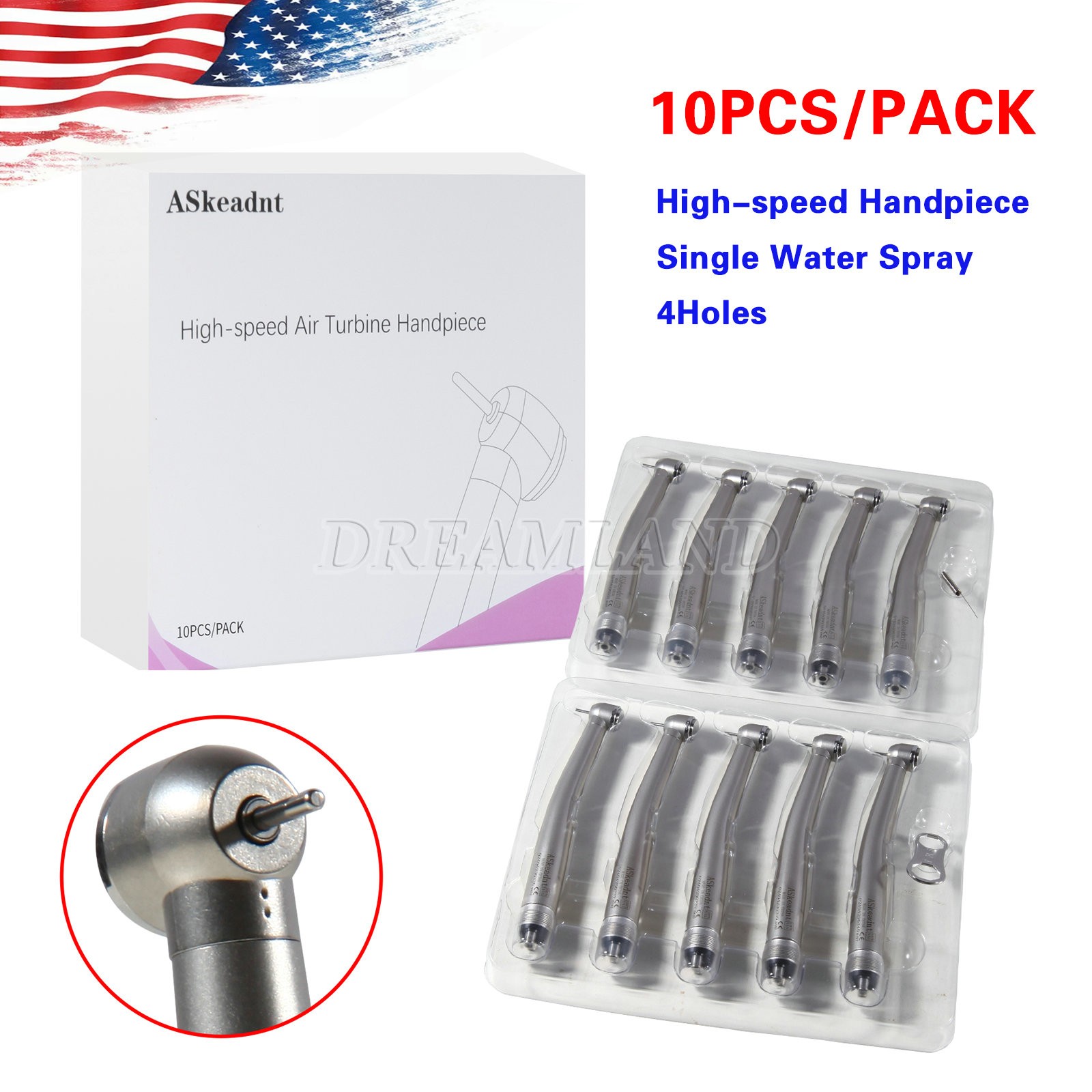 10 Pcs ADA4 NSK PANA MAX Style Dental High Speed Turbine Handpiece Push 4Hole