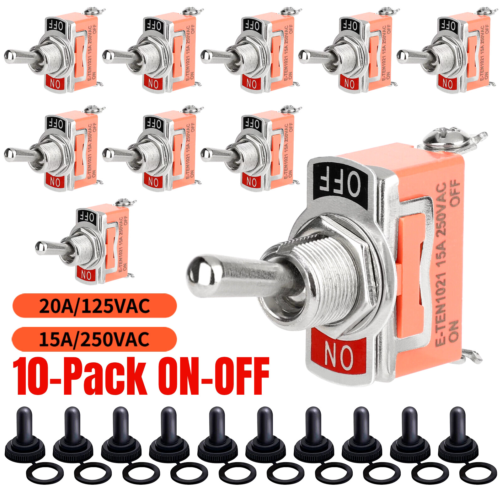 10x Waterproof Heavy Duty Toggle Switch ON/OFF 2 Terminal Car Boat SPST 15A 250V