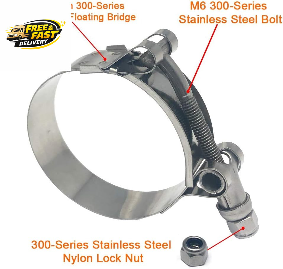 2 Pack 3.25 Inch Stainless Steel T-Bolt Hose Clamps, Clamp Range 89-97Mm for 3.2