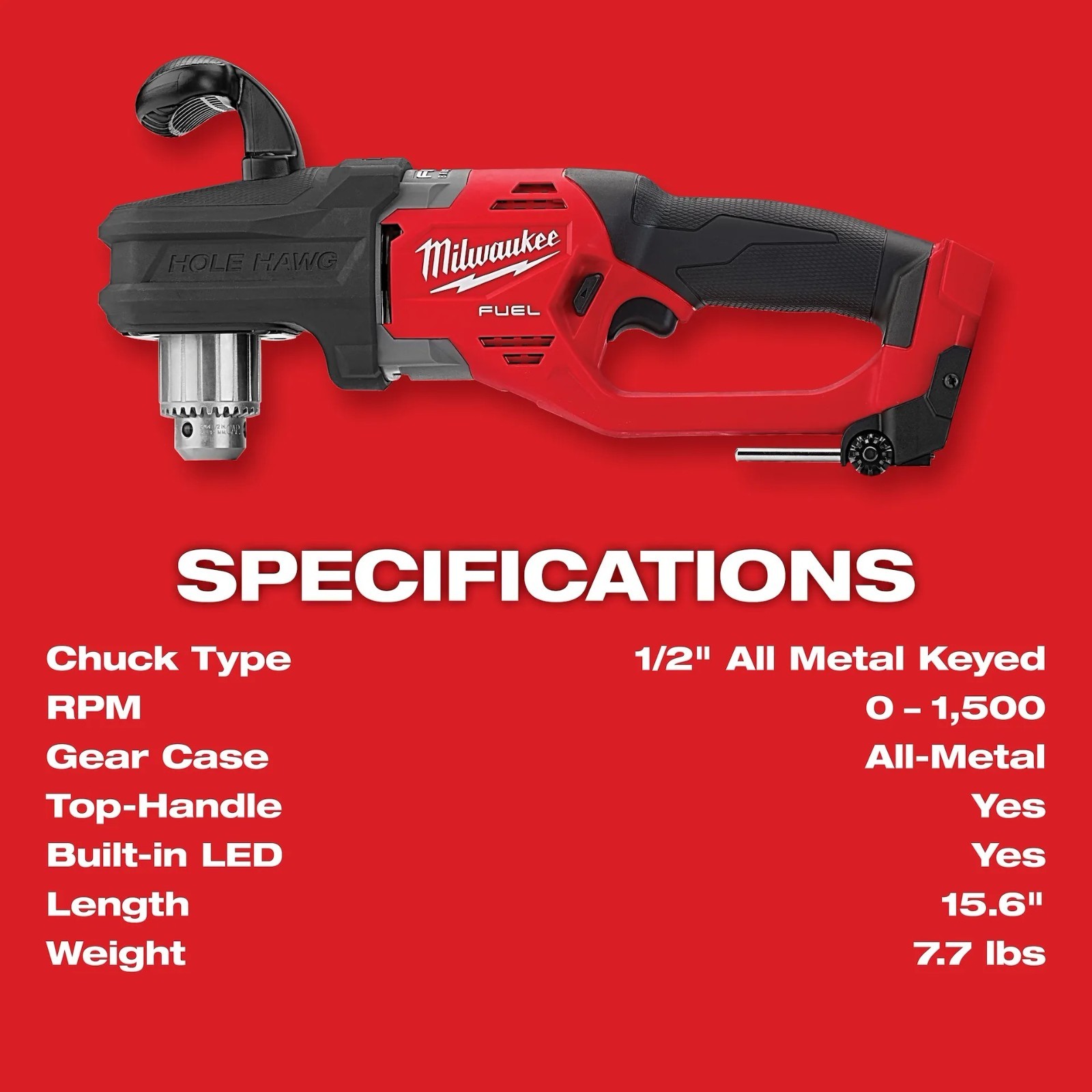 Milwaukee 2807-20 M18 Fuel Hole Hawg Cordless Right Angle Drill